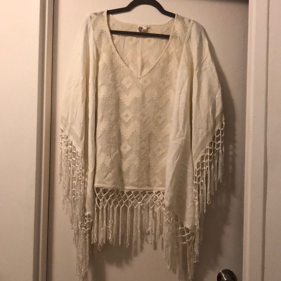 Anthropologie Tops - Anthropologie boho fringed kaftan top/ coverup, lightly worn, sz xs